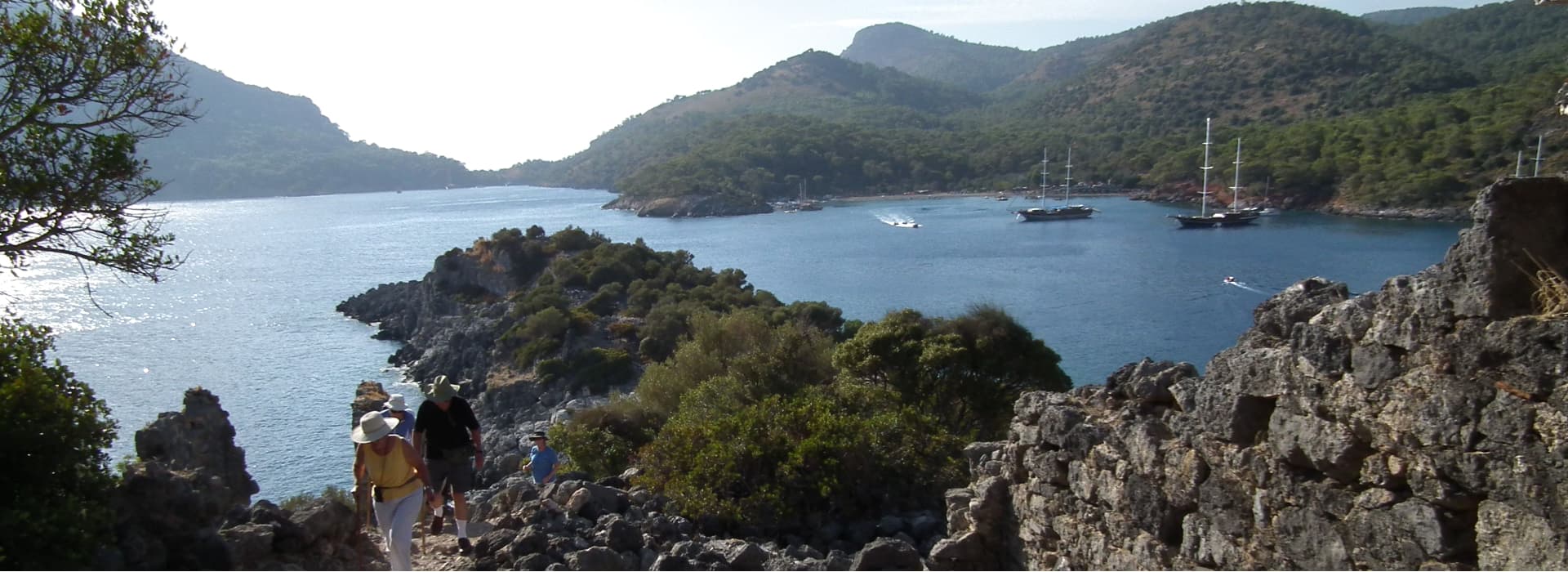 Anchoring near ancient Ruins with a Turkey motor yacht charter